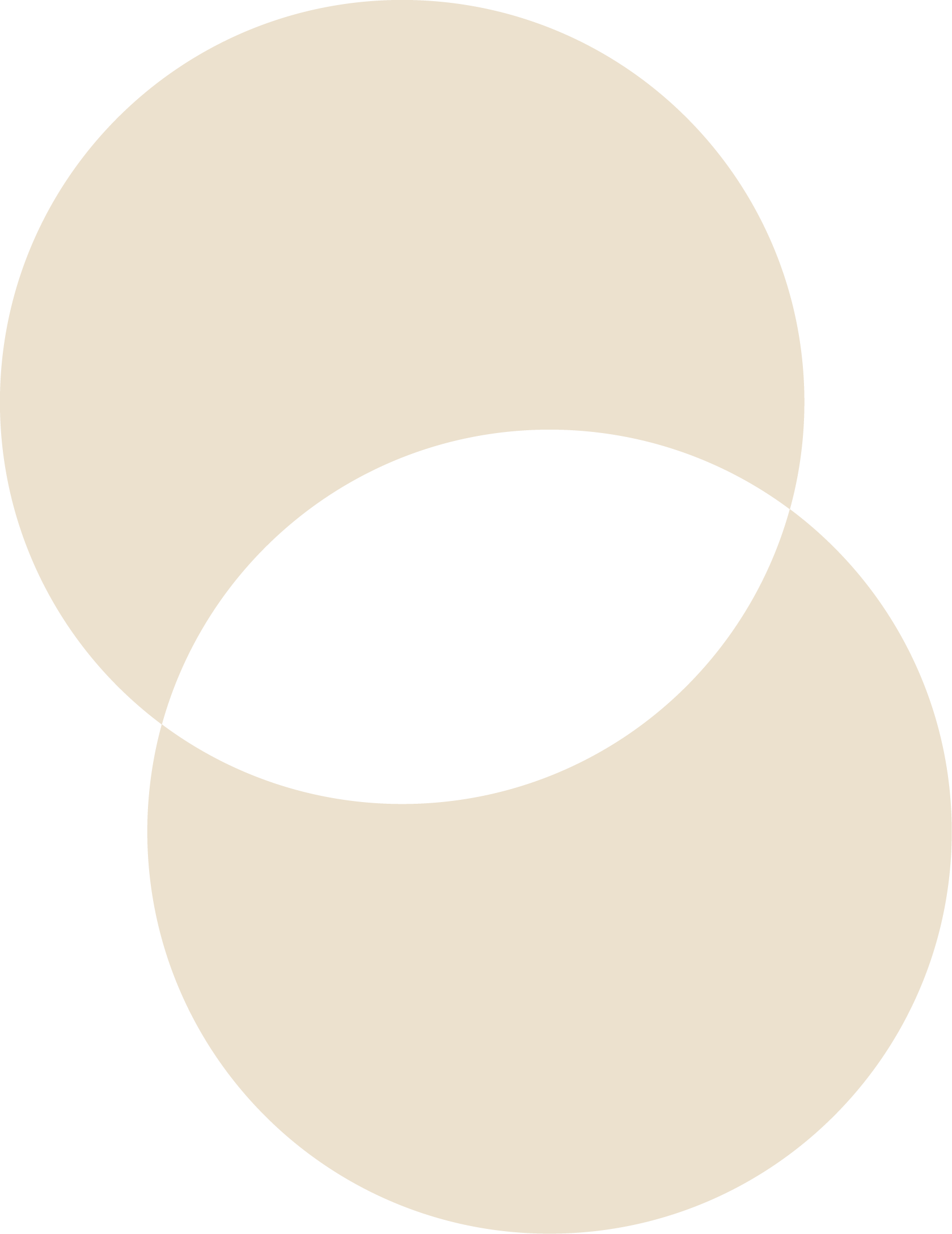 Imagem abstrata de dois circulos beges sobrepostos, onde a interseção é vazada.